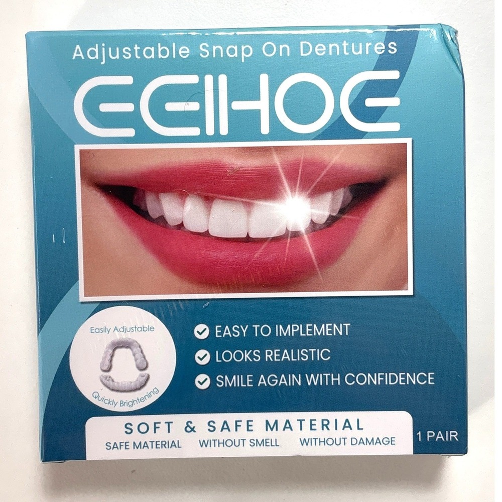 EELHOE Adjustable Snap On Dentures Cosmetic False Teeth Veneers Upper Lower Pair